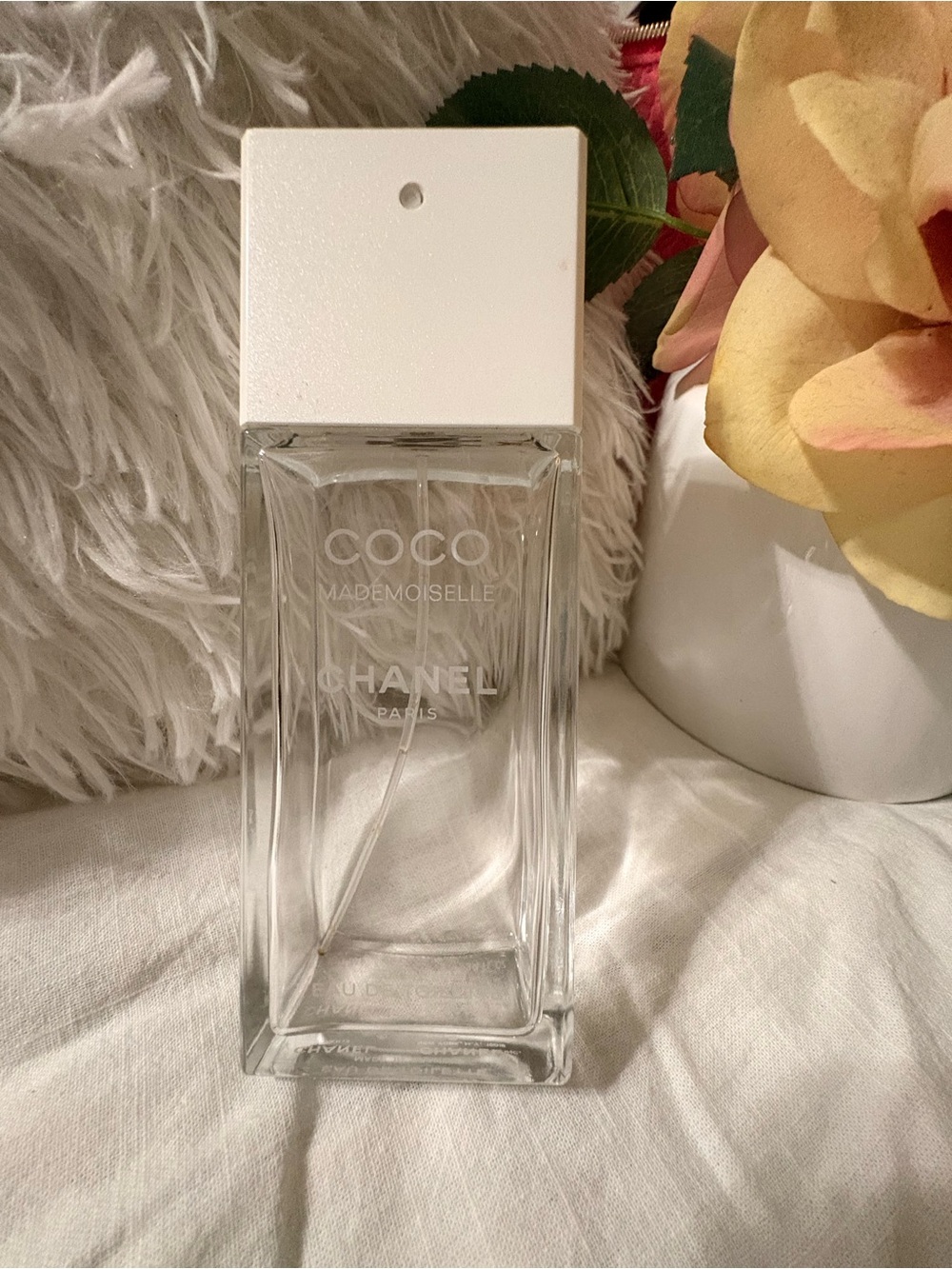 Chanel Coco Mademoiselle Clear Glass Perfume Bottle - White Cap (empty)